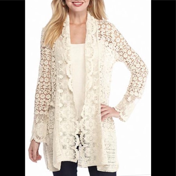 Cupio Sweaters - Crochet Lace Long Pretty Cardigan  Sz Sm